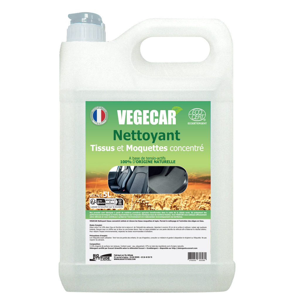 Nettoyant Tissu-moquette concentré Végécar - détergents écologiques et bio d’origine végétale et naturelle